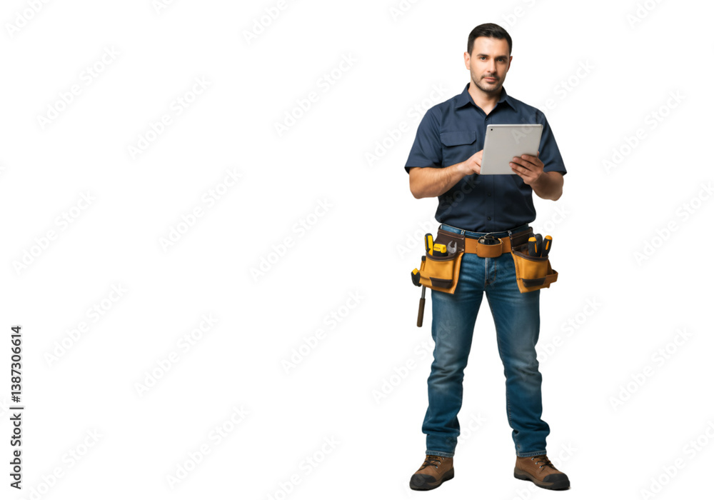 a man holding a tablet(smartphone mockup) in his left like a construction project builder a man holding a tablet(smartphone mockup) in his left like a construction project builder