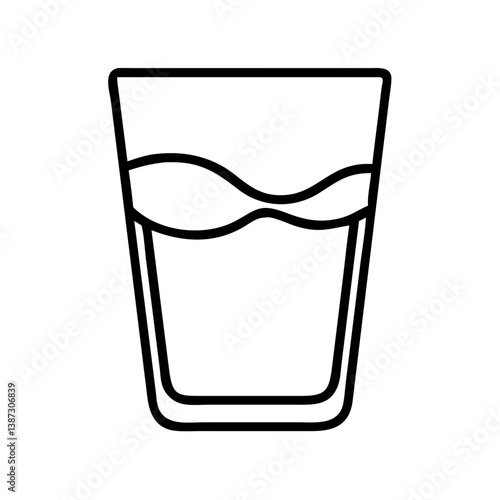 Glass of water vector illustration, drink beverage icon, fresh liquid outline design, clean hydration symbol