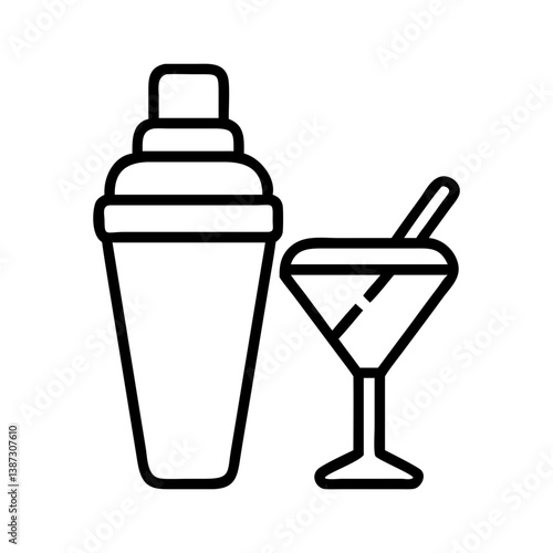 Cocktail shaker and martini glass vector icon illustration for bar and drink menu design element use