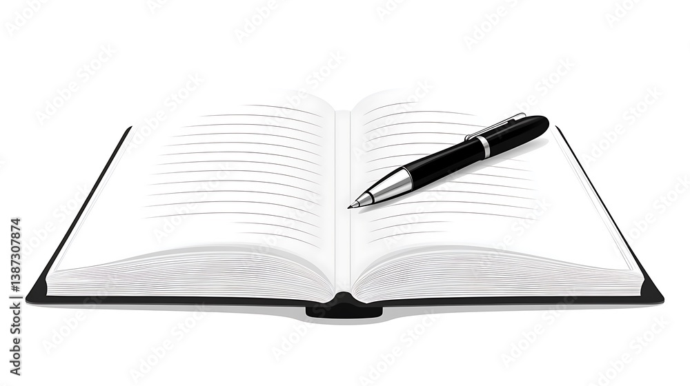 Open book with pen on white background for study use Open book with pen on white background for study use