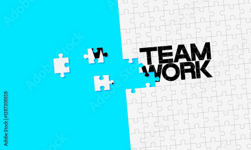 Business concept. Jigsaw puzzle of word teamwork. It reflects having the right elements in a work, like the pieces of a puzzle needing to be in the right place to create perfect picture. Illustration.