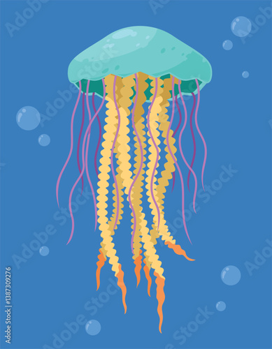 Colorful oceanic jellyfish illustration