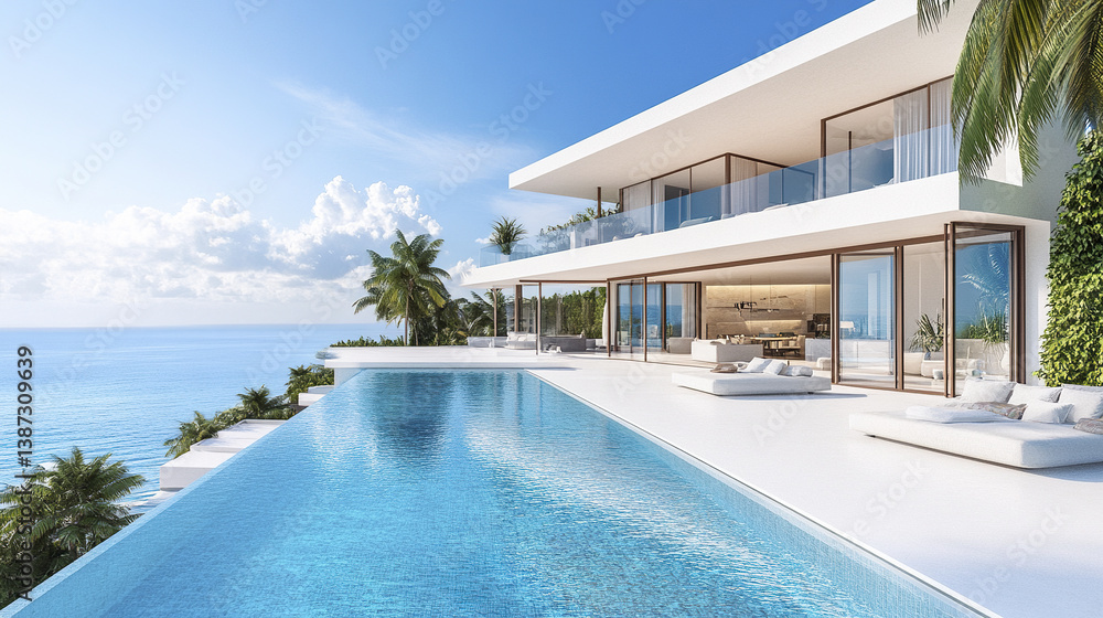 Fototapeta premium Luxurious beachfront villa with infinity pool and ocean view