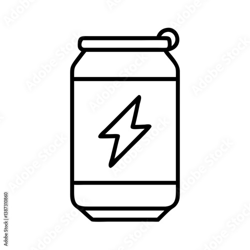 Energy drink can vector illustration, caffeine boost beverage drawing, lightning bolt icon, outline style design