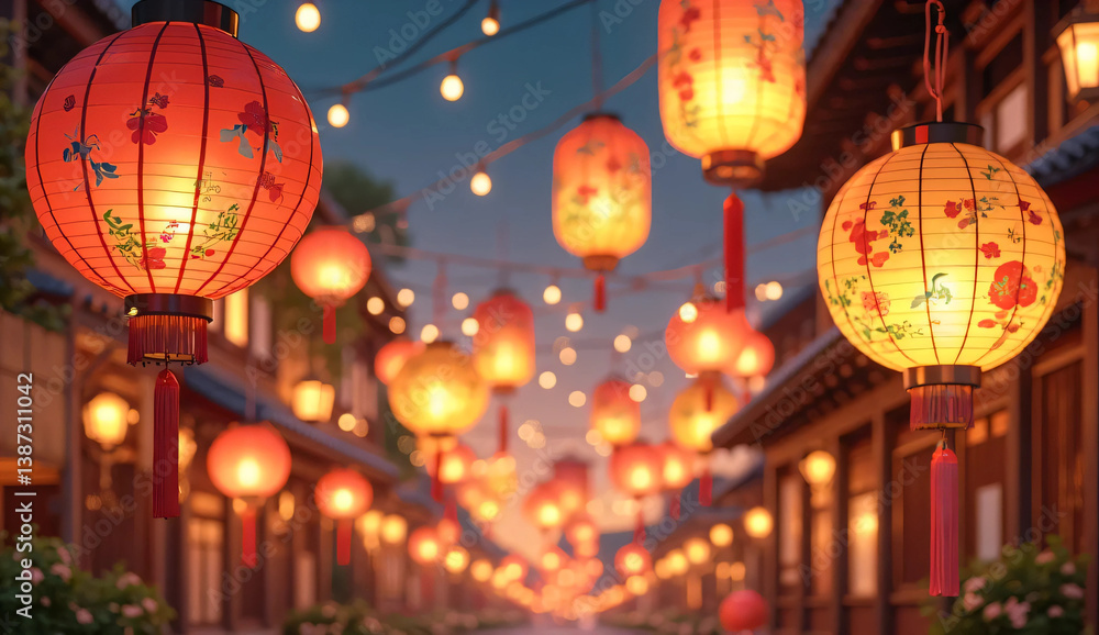 Lots of glowing red lanterns at festivals. Festival. Summer. Lights. Lots of glowing red lanterns at festivals. Festival. Summer. Lights.