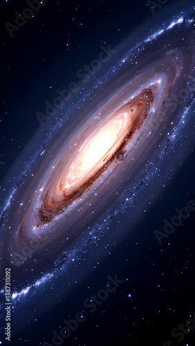  Spiral Galaxy With Golden Core And Blue Outer Arms Creating Mesmerizing Cosmic Structure