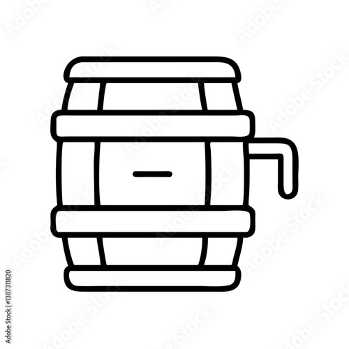 Outline wooden barrel vector illustration, vintage beer barrel, wine cask, distillery equipment, keg design