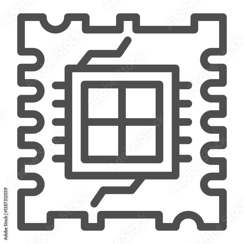 Quad core processor chip line icon, microprocessor concept. Vector graphics. Processor with four cores, hardware sign on white background, outline style icon for mobile or web design.