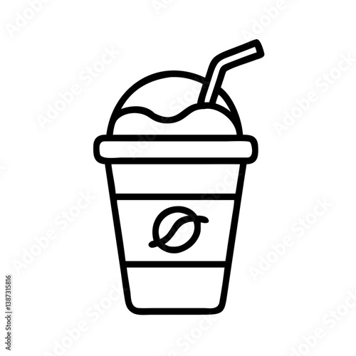 Iced coffee drink vector icon illustration, coffee cup with straw, coffee shop symbol, line art style