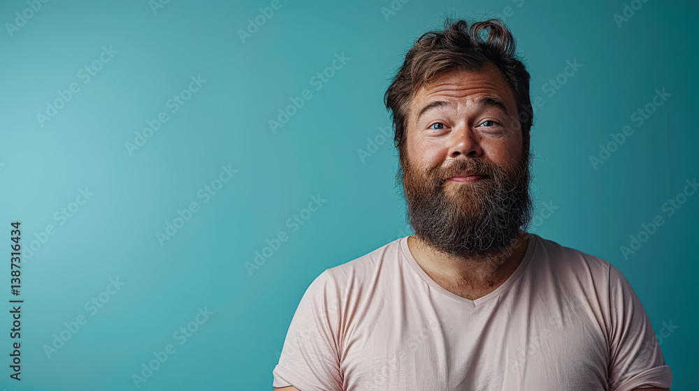 Obraz premium Man with a beard and a pink shirt is smiling