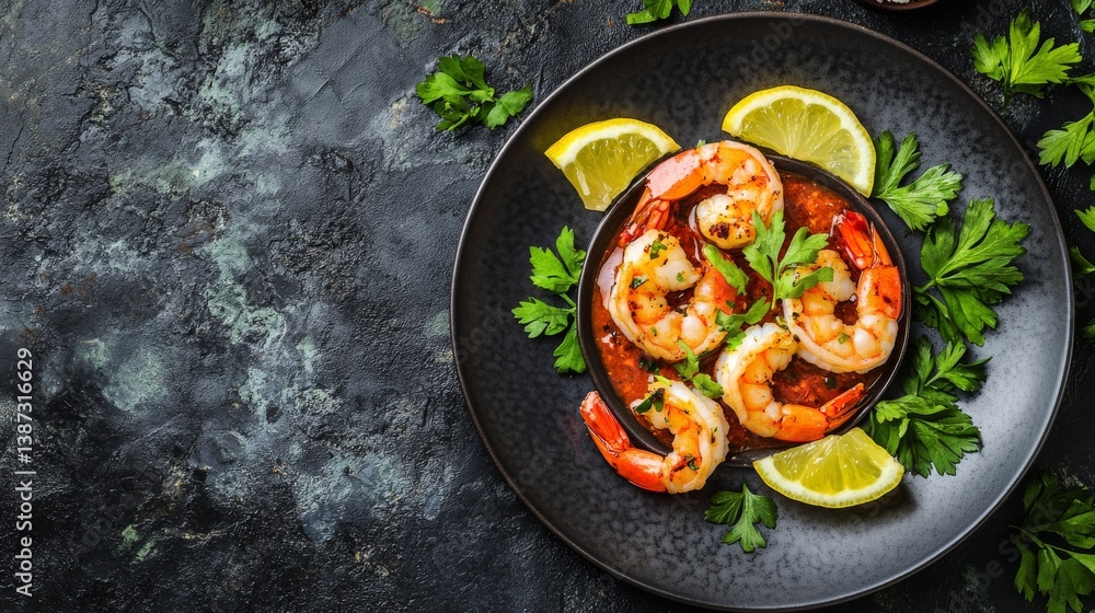 A fresh shrimp cocktail with tangy sauce and garnishes. Featuring elegance and flavor A fresh shrimp cocktail with tangy sauce and garnishes. Featuring elegance and flavor