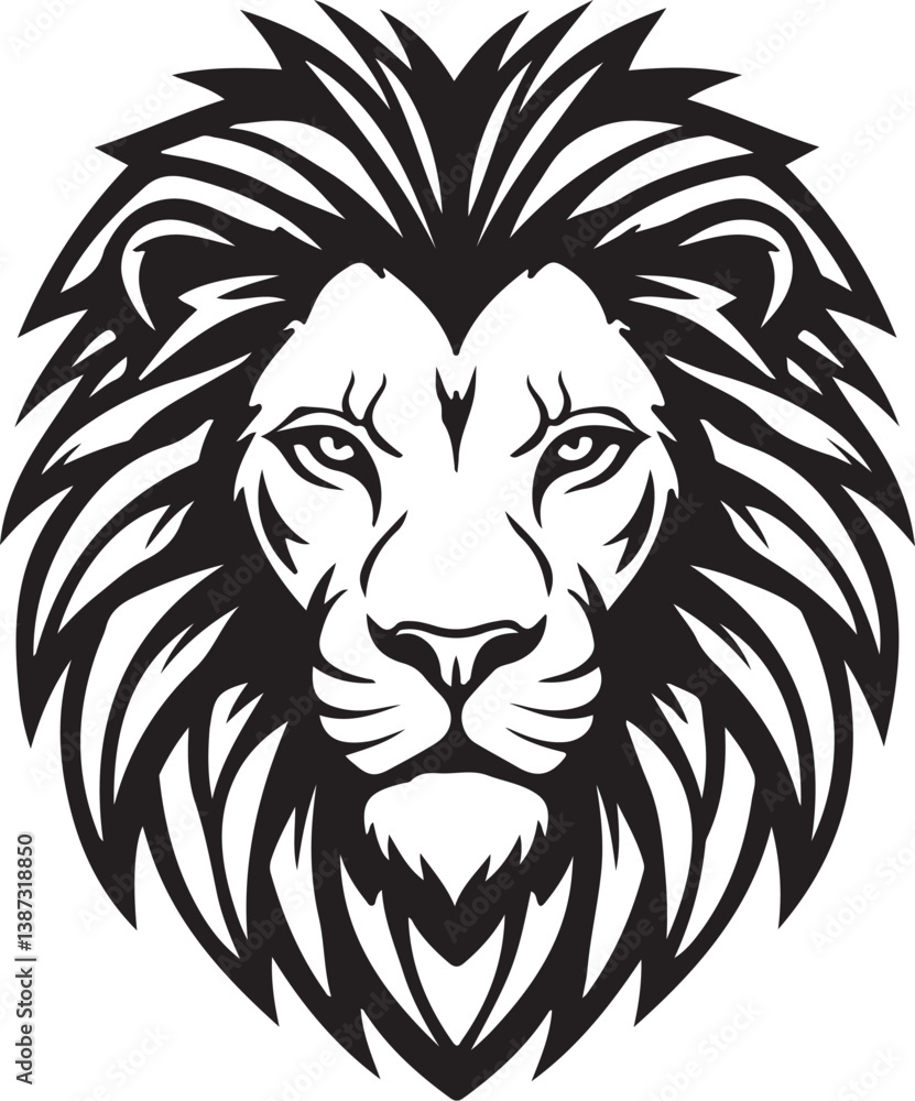 Obraz premium Black and white Lion head vector illustration with symmetrical design, for your logo template