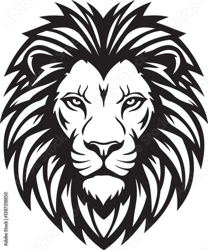 Black and white Lion head vector illustration with symmetrical design, for your logo template