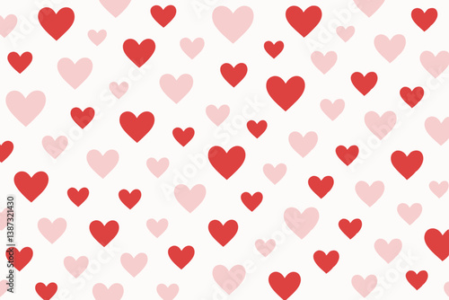 Romantic Seamless Pattern with Red and Pink Hearts on White Background, Valentine's Day Vector Design for Gift Wrap, Wedding Stationery, Anniversary Cards, and Love-themed Digital Projects