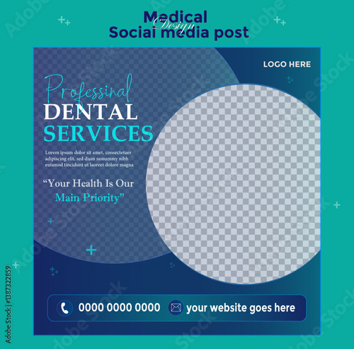 Medical service social media post design template, healthcare social media template, dental social media post, hospital social media banner ads, medical promotion square post