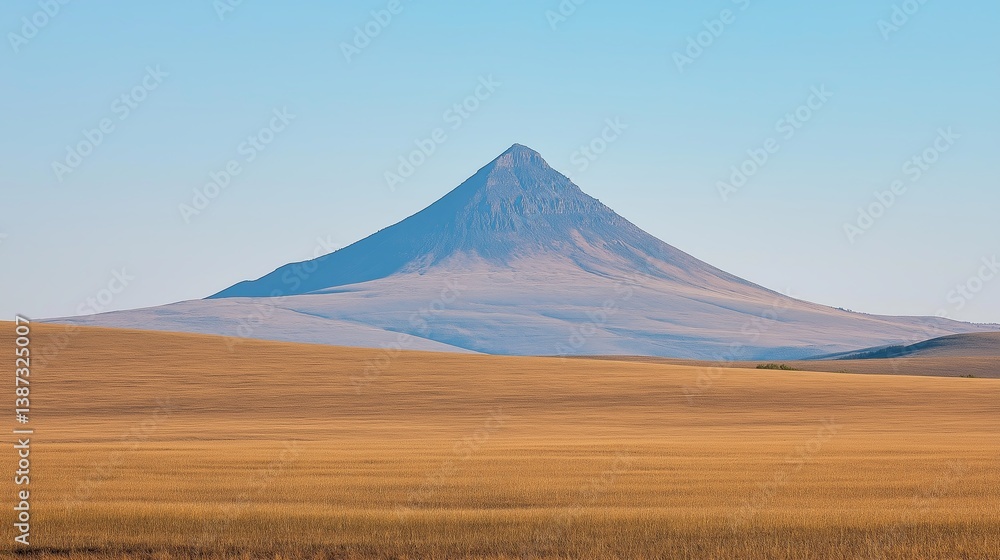 Fototapeta premium A single mountain peak against a vast, empty sky, clean lines