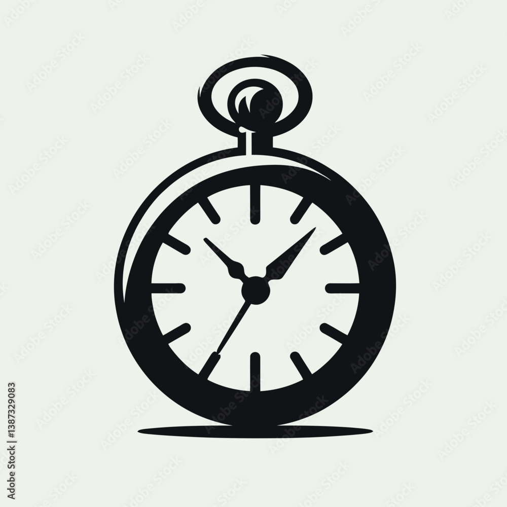 very simple flat and single minimalist Pocket Watch Silhouette in black on a white background very simple flat and single minimalist Pocket Watch Silhouette in black on a white background