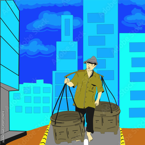 Nice and attractive small town merchant vector. Smooth design and touch of minimalist geometric elements, creating a dynamic and professional look.