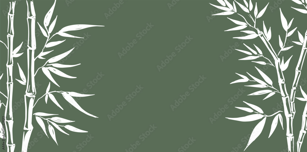 Fototapeta premium Bamboo tree frame, Hand drawn style. 