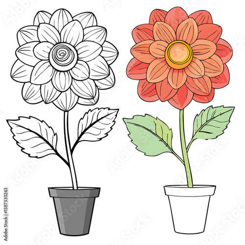 flower coloring, floral coloring, flower line art, floral illustration, coloring page, flower doodle, flower outline, botanical coloring, hand drawn flower, black and white flower, flower pattern, adu