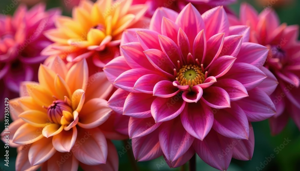 Intricate dahlia blooms, vibrant colors, close-up view , summer pattern, visual, flower pattern Intricate dahlia blooms, vibrant colors, close-up view , summer pattern, visual, flower pattern