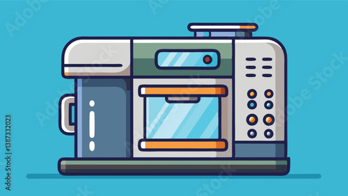 Modern kitchen interior illustration featuring appliances and furniture in a vibrant color palette