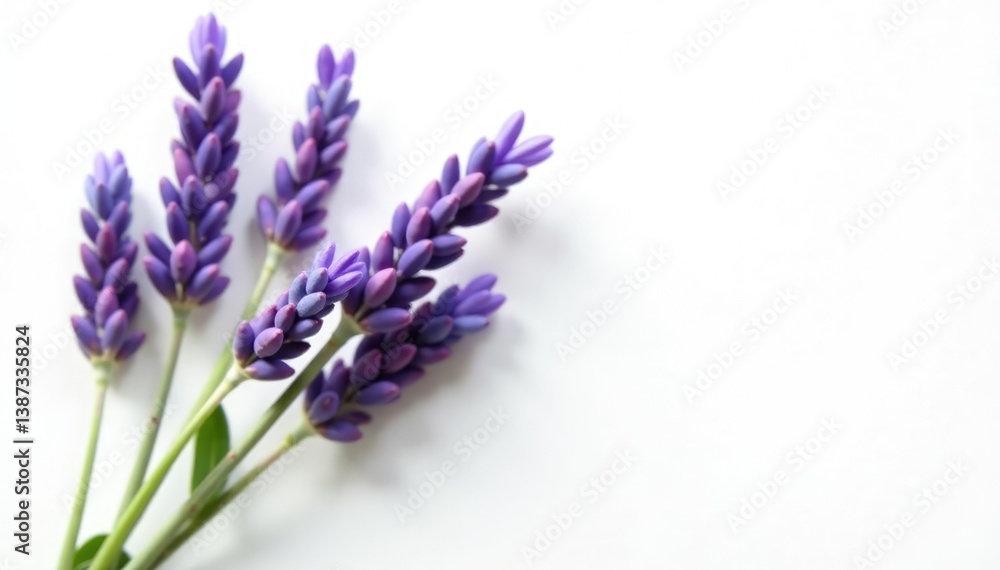 Fototapeta premium Fresh lavender sprigs with single branches on white, white, single