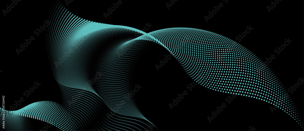Dynamic flowing halftone waves – abstract blue dotted vector on dark background. Dynamic flowing halftone waves – abstract blue dotted vector on dark background.