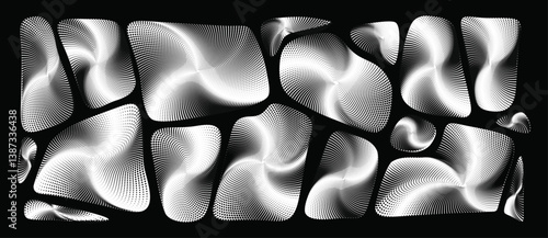Abstract swirling line shapes on black background – hypnotic optical vector art.