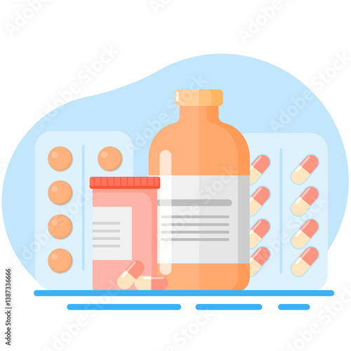 Drug collection concept, for pharmacy. Drug icon collection. Flat style illustration. Website landing page graphic. EPS 4