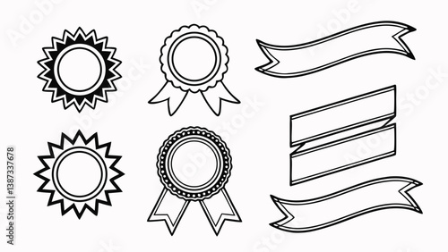 Award Winning Badges and Ribbons Vector Illustration Set
