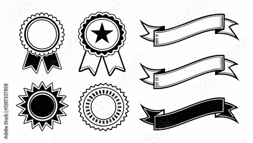 Award Ribbons and Rosettes Vector Graphics Set for Design Projects