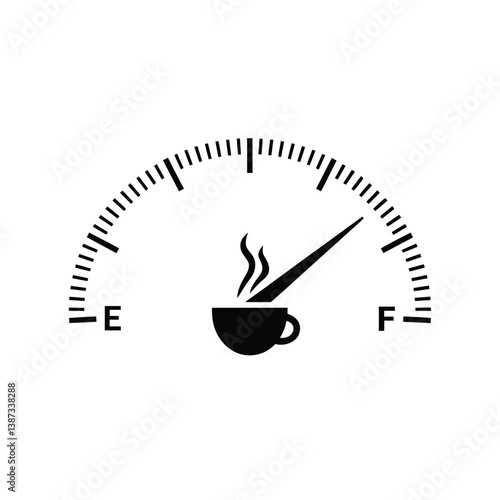 Coffee Gauge Meter – Full Caffeine Level Fuel Indicator with Cup Silhouette Concept on White Background