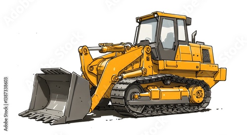 Yellow Bulldozer Illustration Heavy Equipment Construction Vehicle Isolated on White
