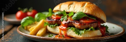 Grilled choripan with chimichurri sauce and crusty bread, tangy,