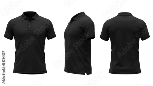 Shirt Mockup: Black Polo Shirt: Front, Side, and Back Views