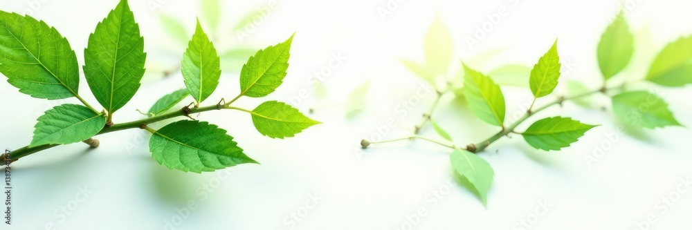 Fototapeta premium Leafy branches with delicate veins on white background, foliage,