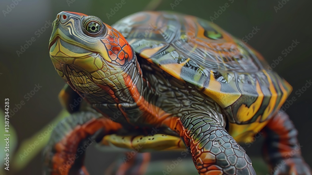 Obraz premium 3D model of a multi-colored pond turtle