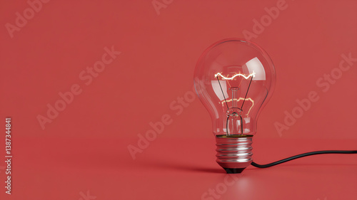 light bulb on red background with copy space