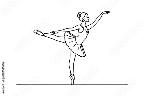 Elegant Ballerina Outline Illustration Performing Arabesque Ballet Position With Grace