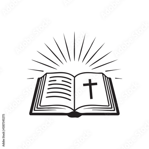 Open Bible with Light Rays Vector icon of a Bible with radiant lines rising up