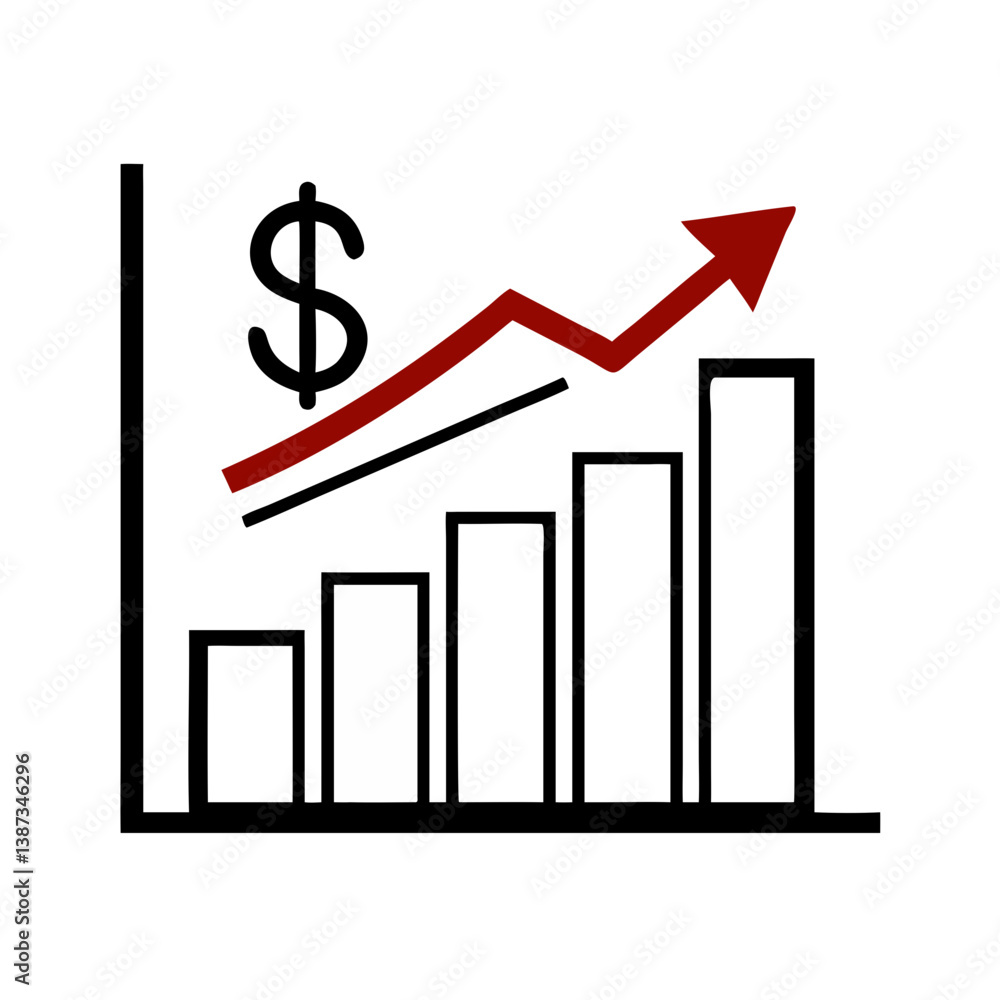 Business chart with dollar and red upward arrow Business chart with dollar and red upward arrow