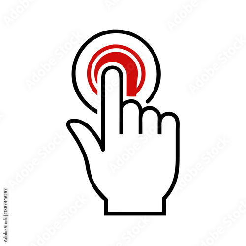Hand pressing red button flat icon