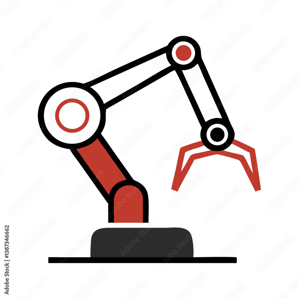 Industrial robotic arm icon with claw Industrial robotic arm icon with claw