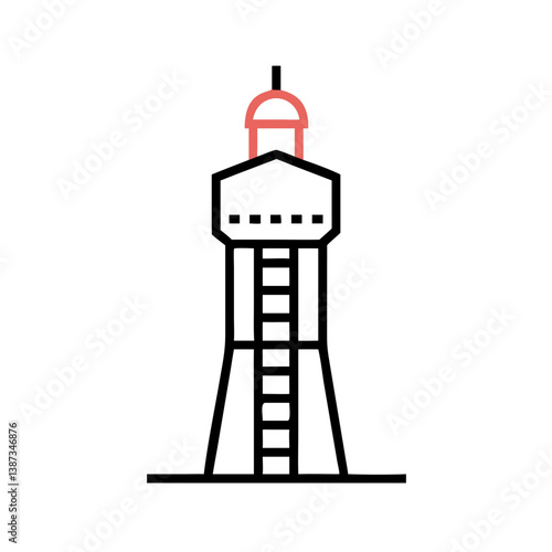 Lighthouse with red antenna in minimal outlined style