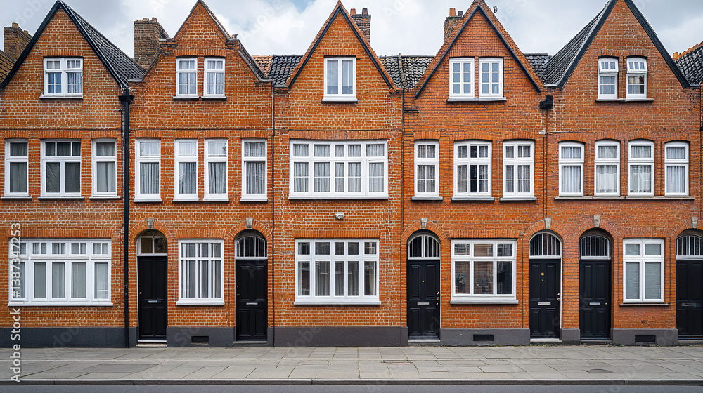 Fototapeta premium Classic red brick row houses with white trimmed windows