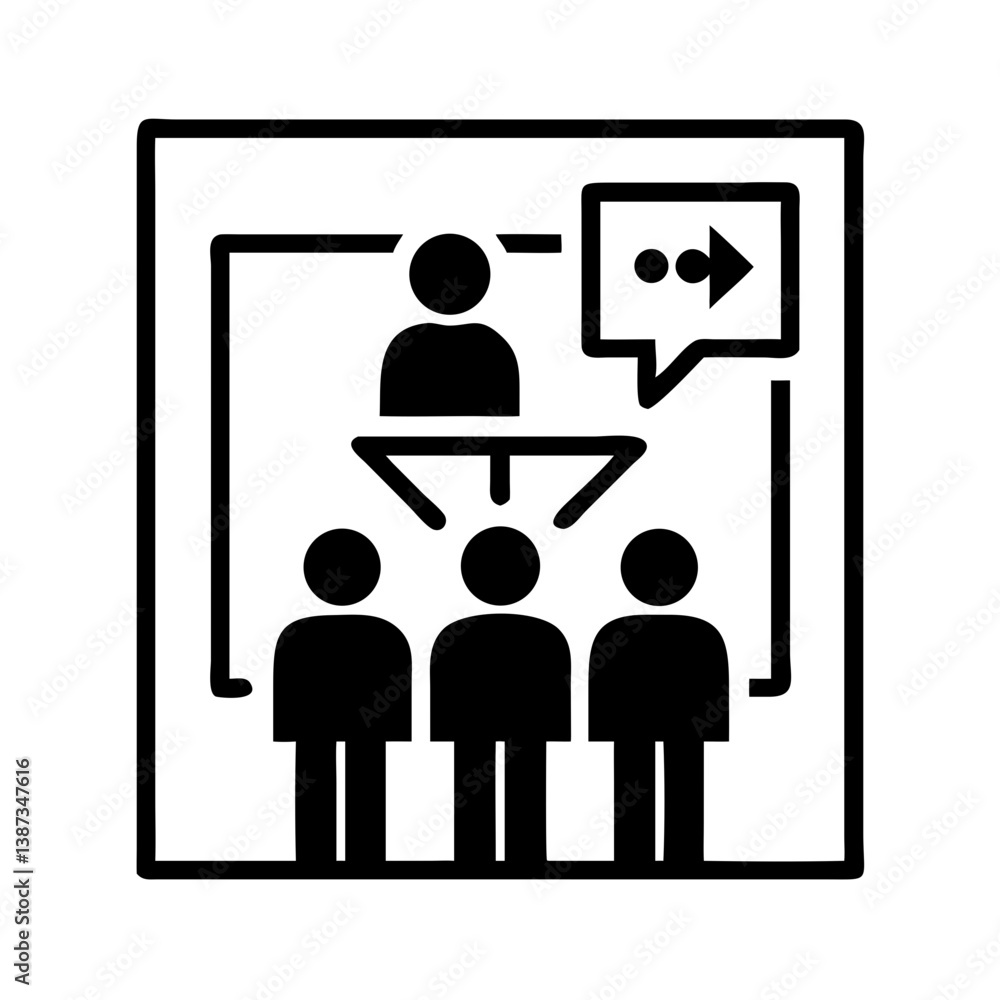 Business meeting icon with people and arrows Business meeting icon with people and arrows