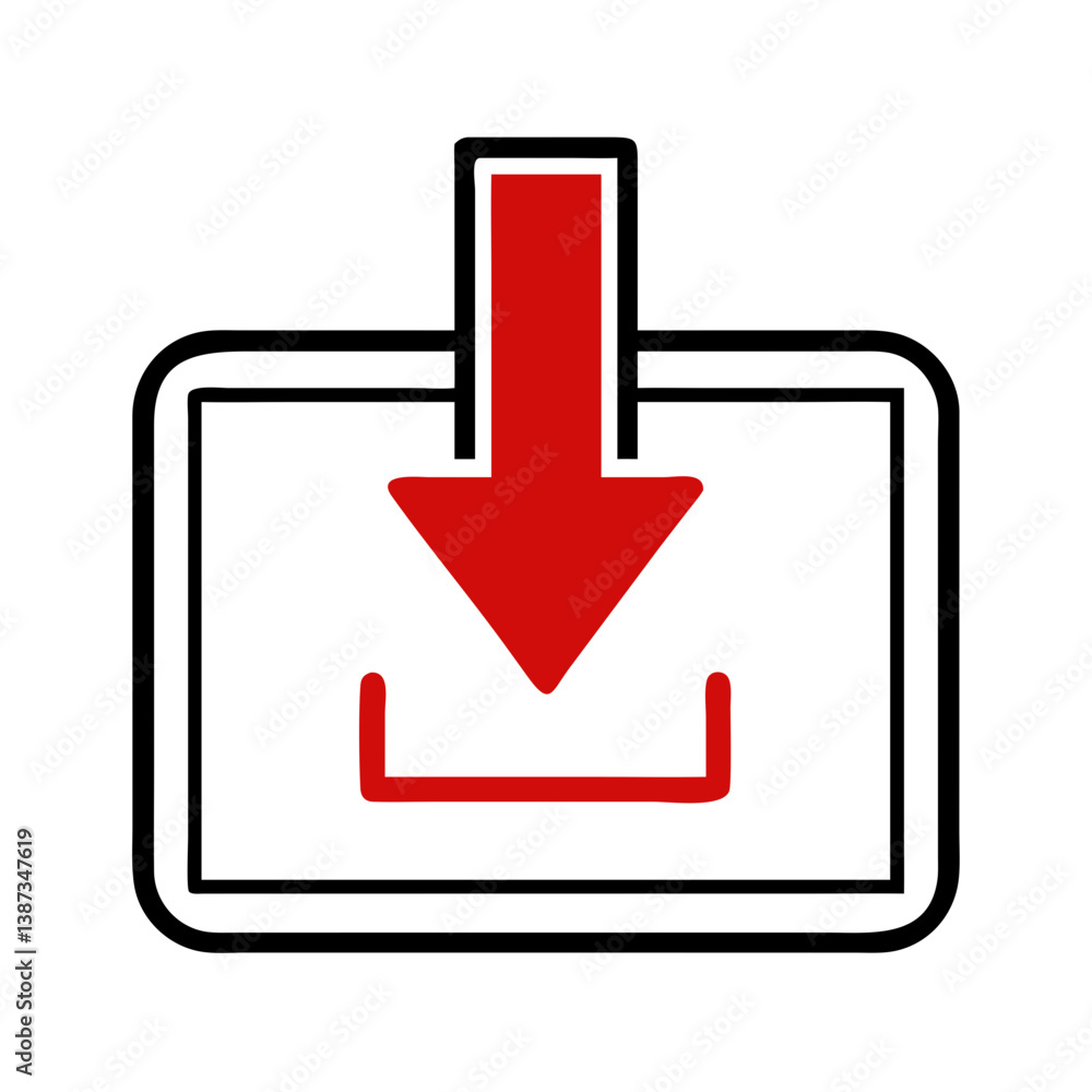 Red download arrow into box outline icon Red download arrow into box outline icon