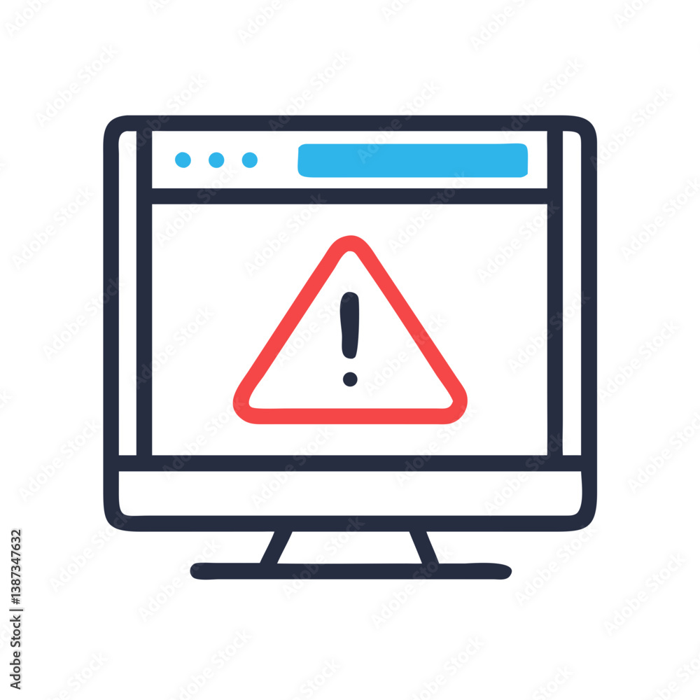 Computer warning icon with alert triangle Computer warning icon with alert triangle