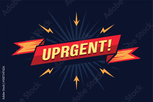 Message indicating urgency with a vibrant vector illustration featuring a red and yellow banner against a dark background adorned with stars